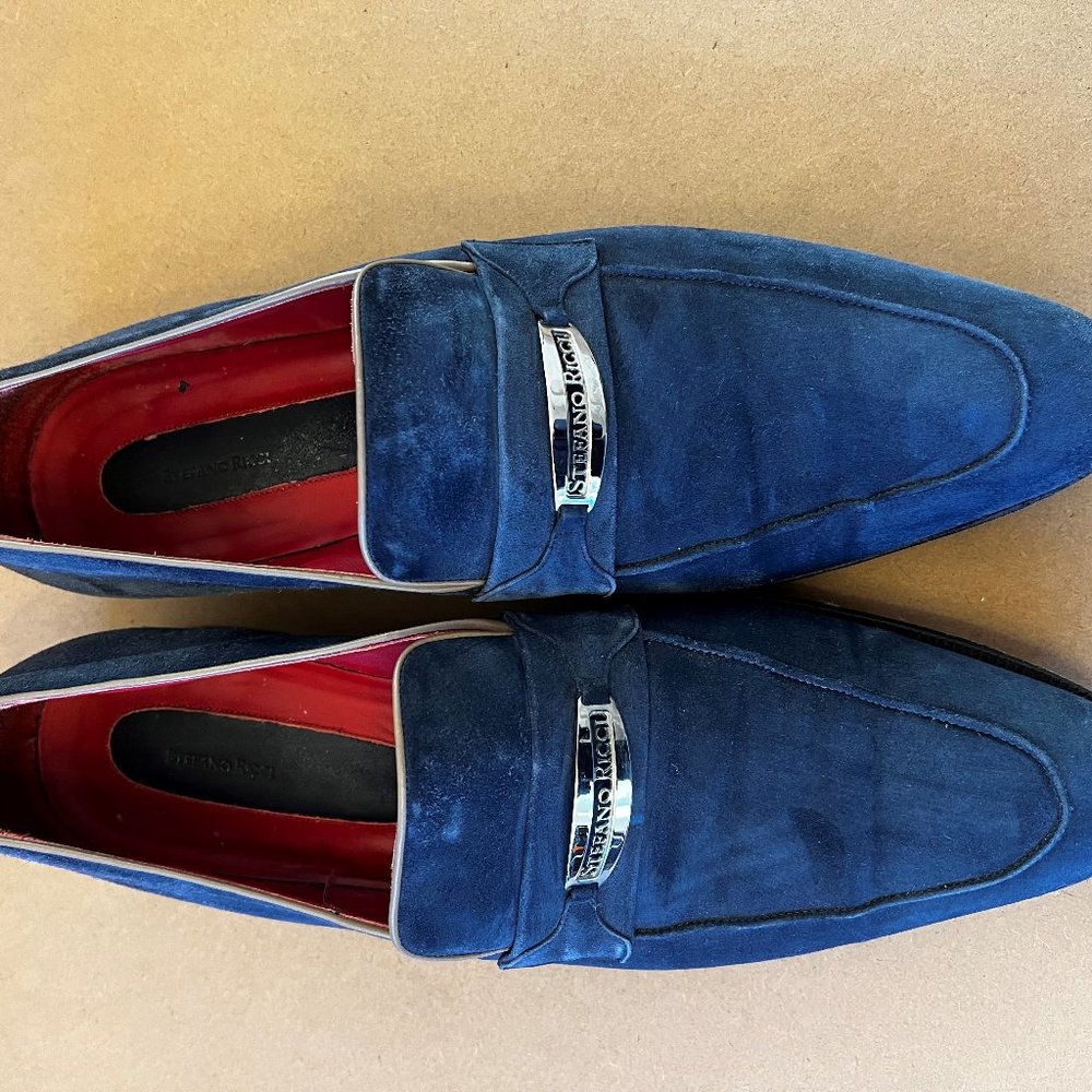Stefano Ricci Blue Suede Loafer Shoes Size 12